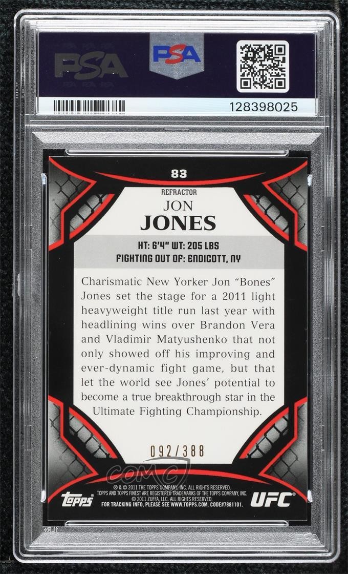 2011 Topps Finest UFC X-Fractor 92/388 Jon Jones #83 PSA 8 4l0 view 2