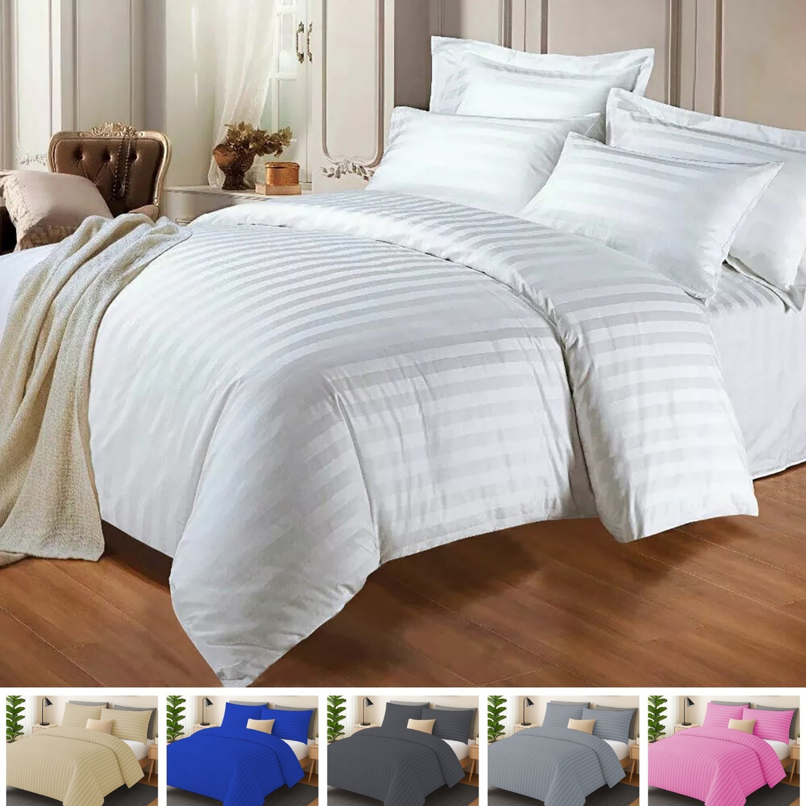 Juego de edredón doble gris a rayas egipcias, funda nórdica juegos de cama individual tamaño king