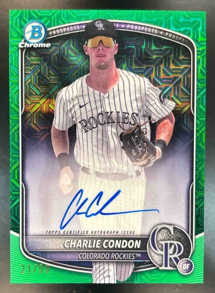 2025 Bowman Chrome Mega Box Charlie Condon Prospect Auto Green Mojo /99 Rockies