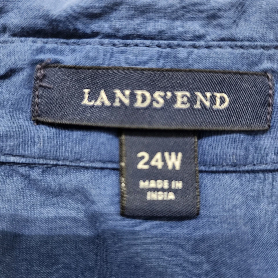 Top Lands End para mujer 24W azul bordado recorte encaje mangas largas botón delantero Foto 4 de 4