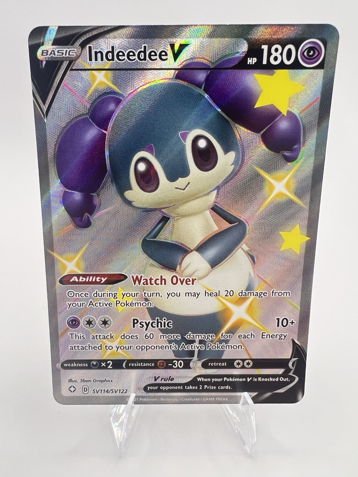 Pokémon Indeedee V SV114/SV122 Shining Fates Shiny Vault Shiny Holo Rare NM