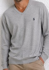 POLO RALPH LAUREN Pima Cotton Gray V-Neck Men's Pullover Sweater Size M