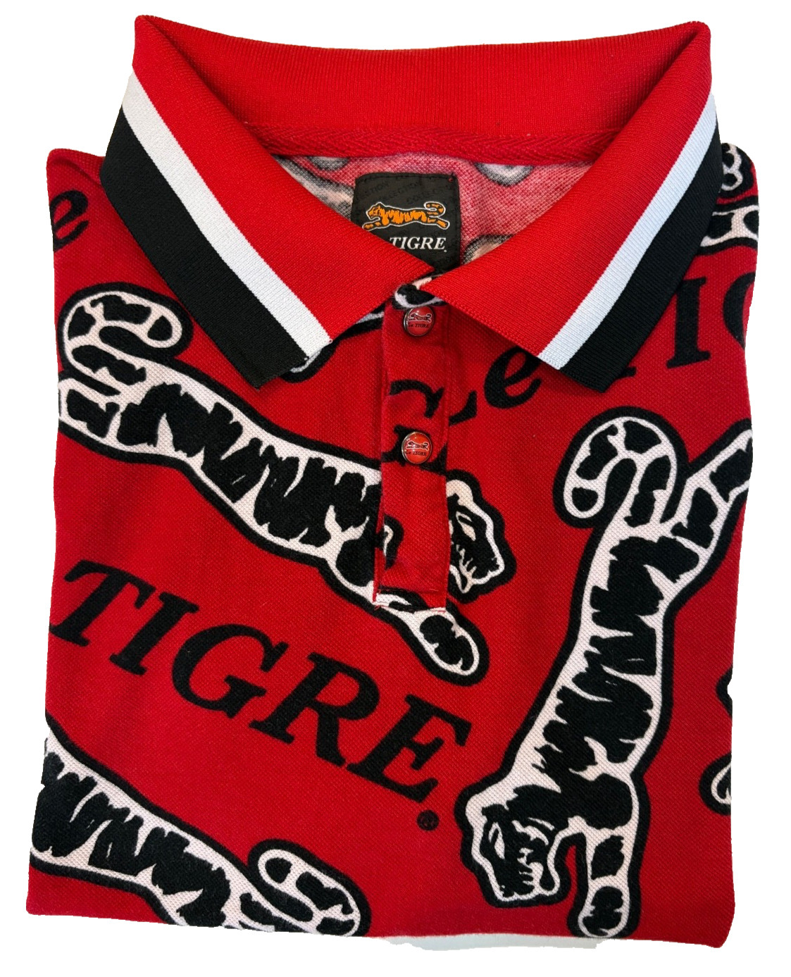 VTG Le Tigre Polo Shirt Mens or Boys Medium or Small Red w Tigers Cotton image 6