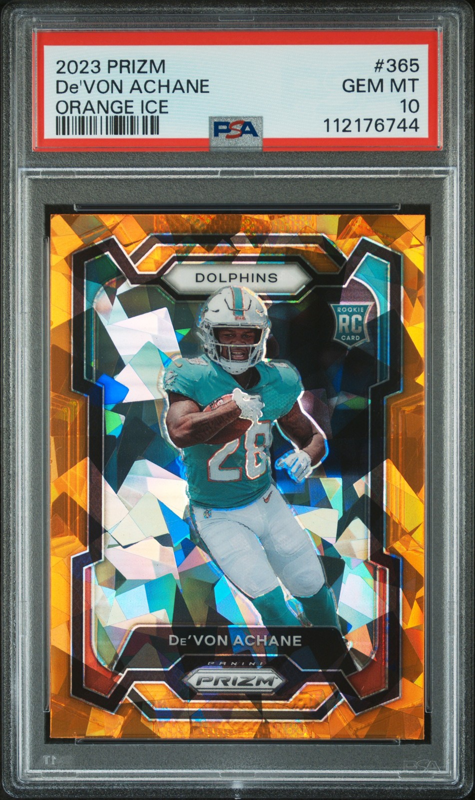 2023 PANINI PRIZM ORANGE ICE #365 DE'VON ACHANE PSA 10