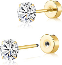Titanium Flat Back Earrings, CZ Stud Earrings for Women Cartilage Earring with