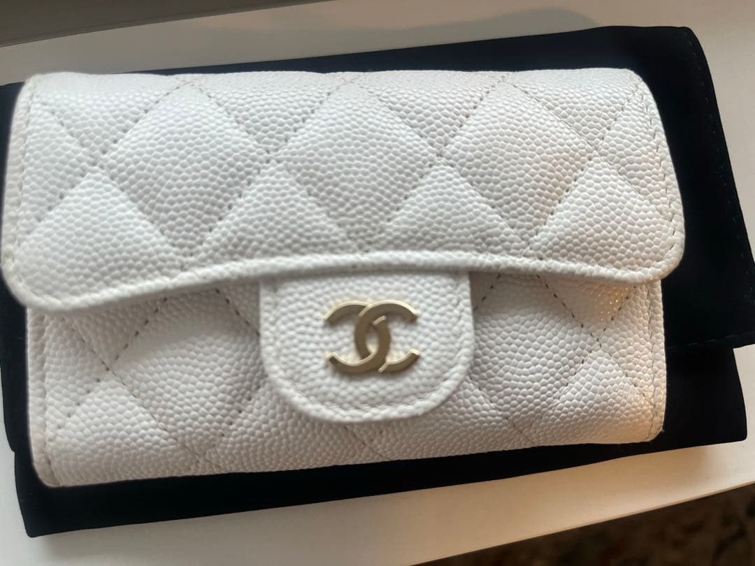 CHANEL Classic Caviar Card Case White Cardholder Small Wallet Preowned Authentic