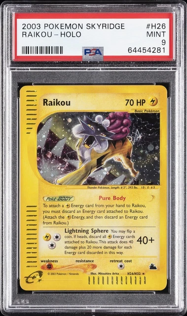 2003 POKEMON SKYRIDGE #H26 RAIKOU-HOLO PSA 9