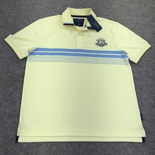 Nautica NAVTECH Polo Shirt Mens Medium Yellow Stripe Logo Short Sleeve Casual