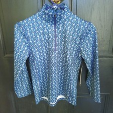 NWT KERRITS Kids M First Level Quarter Zip L/S Riding Top Lapis Blue Bits