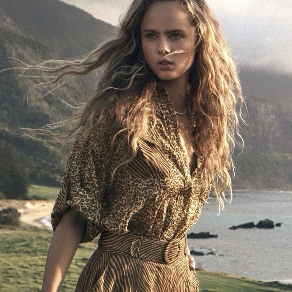 ZIMMERMANN Empire Leopard Safari Size 0 (AU 8-10 US 4-6) CUFFED BLOUSE SHIRT TOP