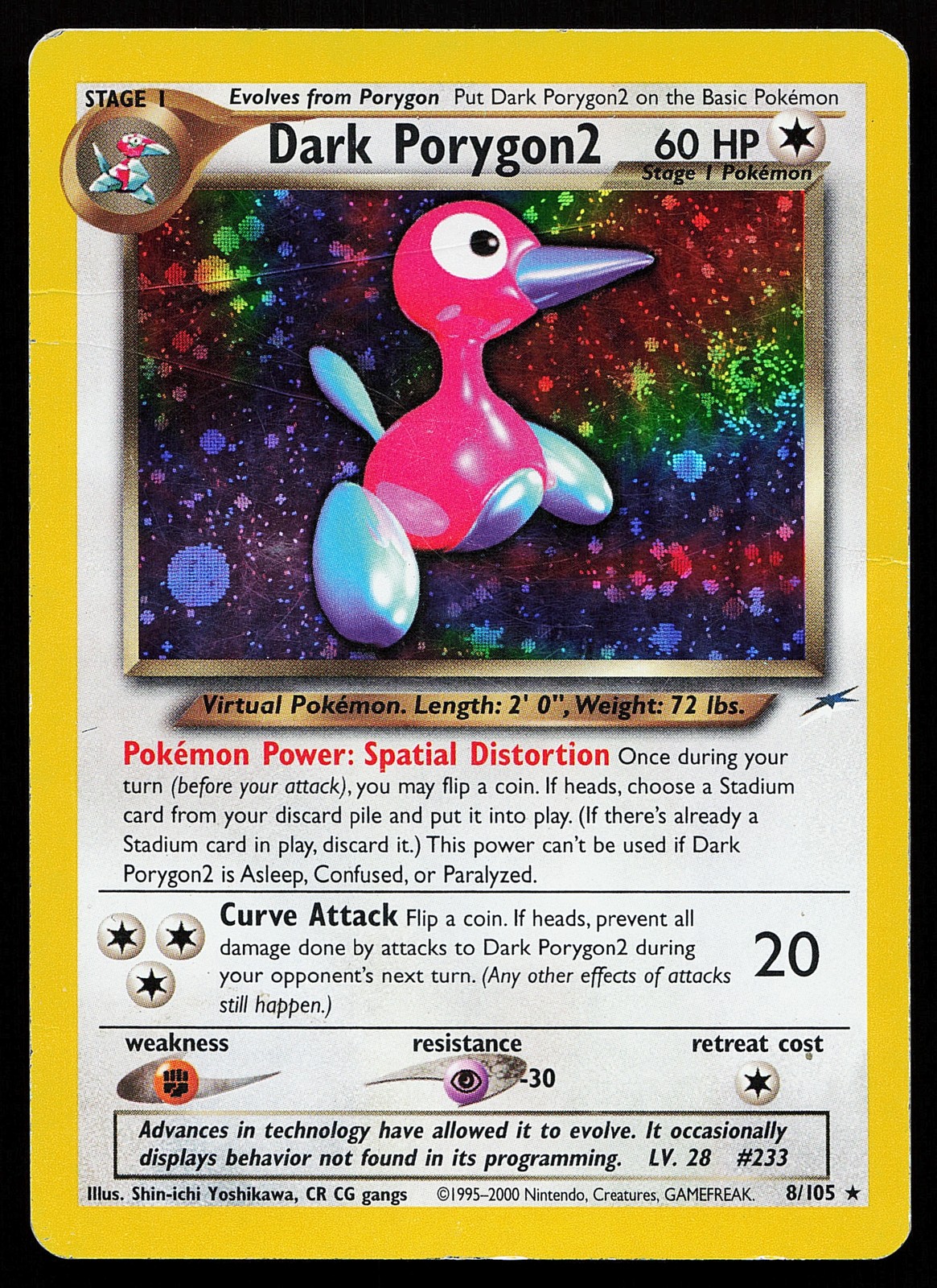 Dark Porygon2 8/105 Holo SWIRL Neo Destiny Pokémon Card creased