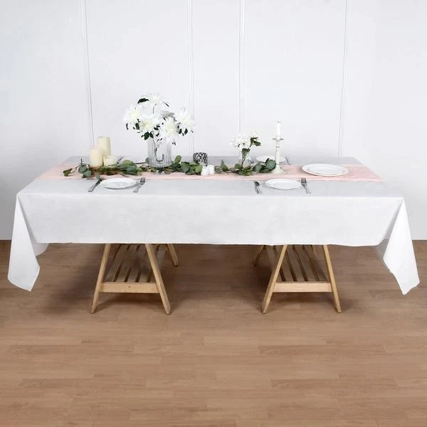 50" x 108" White Rectangular Disposable Airlaid Paper Tablecloth Party Supplies - Image 2 of 4