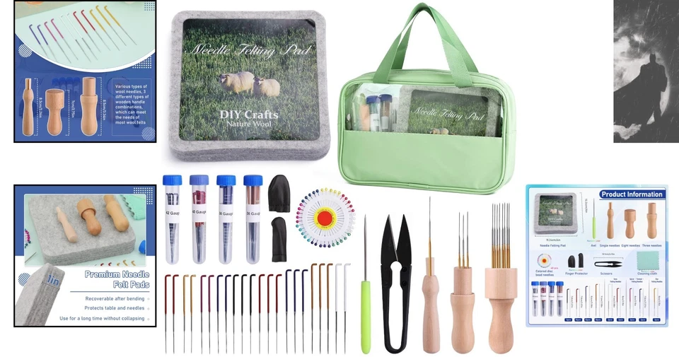 Luxury Felting Kit with 40 Needles & Wooden Scissors – All-in-One for Crafters - Image 2 of 4