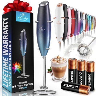 Zulay Kitchen Powerful Milk Frother Wand With 4 AA Duracell Batteries - Ultra Fa