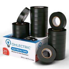 20 Pack - Black Professional Grade Electrical Tape - 60'x 3/4" x 7 mil Thick ...