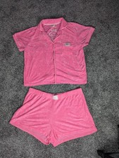 Juicy Couture Pajama Set Womens XL Pink Top Shorts Embroidered Logo Sleep