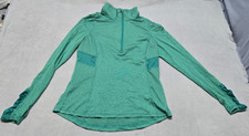 Danskin Semi-fitted M 8-10 1/4 Zip LS Green Running Shirt Thumbhole Stretch
