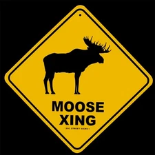 Warning Moose Crossing XING Tin Street/Road Sign Rustic Home Bar/Pub Wall Decor