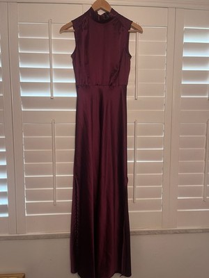Lulus Size XS Luxe Destiny Burgundy Satin Backless Halter Mermaid Maxi Dress