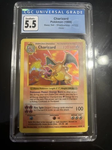 CGC 5.5 Charizard 1999 Base Set 4/102 Shadowless Holo Pokemon Card