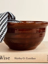 Vtg Marcrest Oven Proof Banded Brown Glazed Stoneware Mixing Bowl Farmhouse 9"