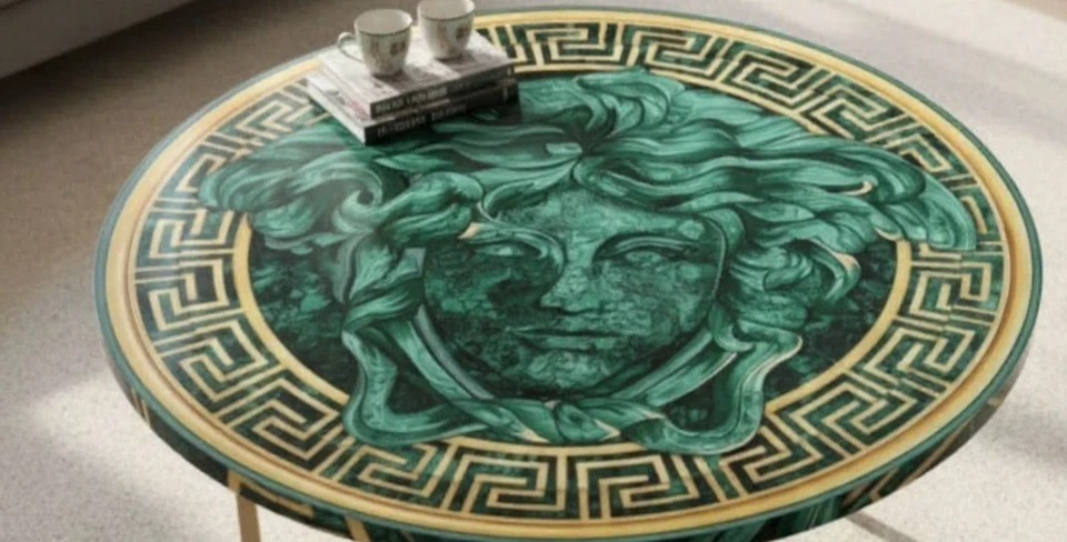 Malachite Versace Coffee Table | Handmade Inlay Stone Art Luxury Home Decor - Image 3 of 4