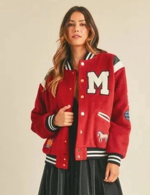Amable by Mable Women Lexie Bomber Varsity Jacket W/Patch Detail Size Medium NWT