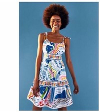 NWT Farm Rio Women Wild Brazil beaded tassel Tie Shoulder Mini Dress Large L