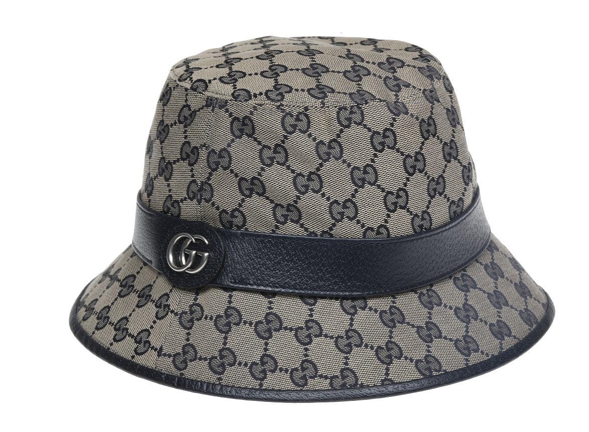 NEW GUCCI BEIGE BLUE GG CANVAS LOGO FEDORA BUCKET HAT 58/M | eBay