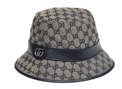 NEW GUCCI BEIGE BLUE GG CANVAS LOGO FEDORA BUCKET HAT 58/M | eBay