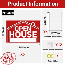 6 Real Estate Open House Signs 24x16 Yard Signs Metal Stakes Arrow Stickers W...