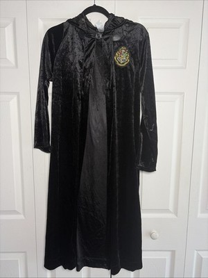 Harry Potter Hogwarts Wizard Robe Womens Size S Black Velvet Hooded Costume