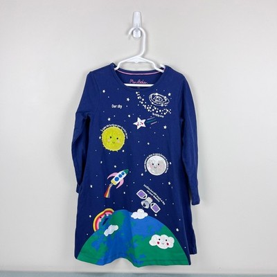 Mini Boden Space Big Applique Dress Starboard Blue 6-7 | eBay