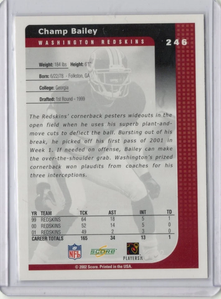 2002 Score - Champ Bailey #246 - Image 2 of 2