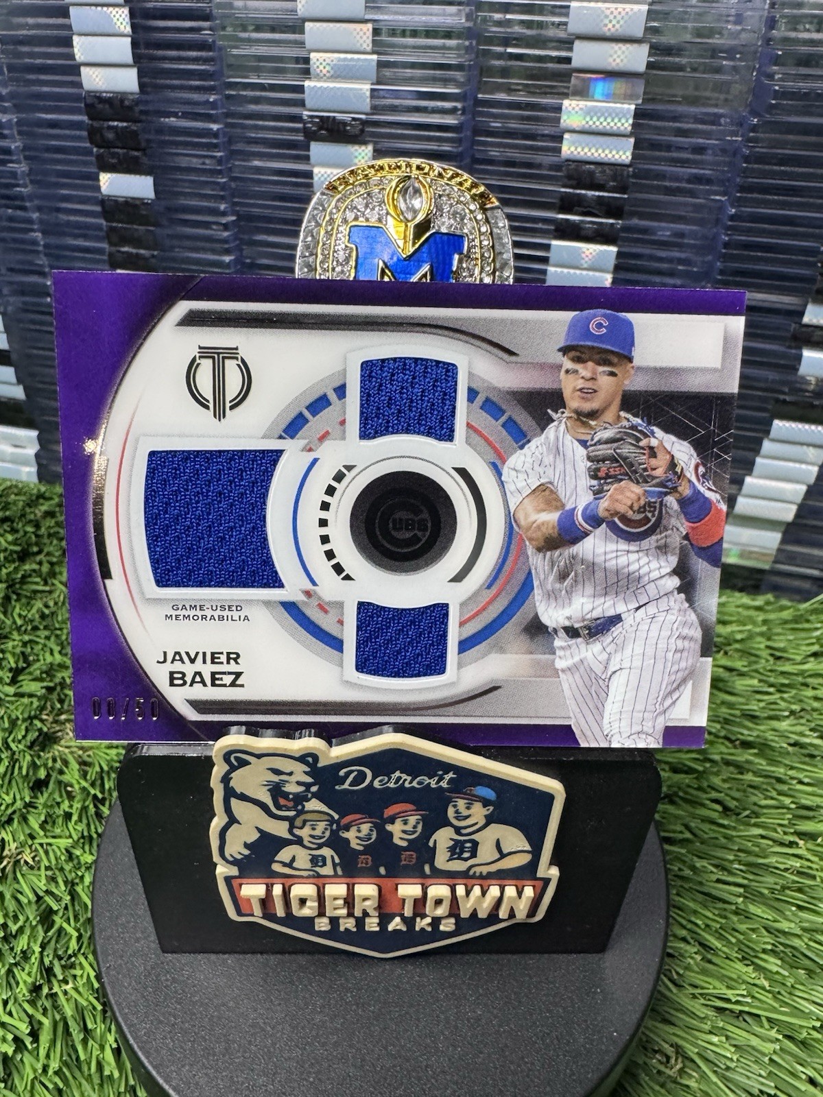 2019 Topps Tribute Javier Baez Triple Relic Purple /50 Game Used Cubs #TTR-JBA