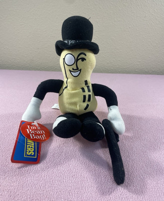 Planters Nuts Mr. Peanut Bean Bag Plush w/ Tags Cane & Hat Black Beige