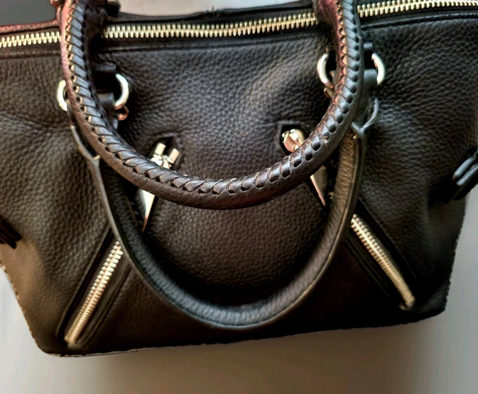 Bolso de Mano Rebecca Minkoff Moto, Bolso Bandolera Negro Asa Superior Cuero Foto 3 de 4