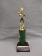 female badminton trophy green column black weighted base