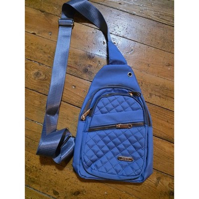 Fashion Jingpin Creations Blue Quilted Sling Bag Crossbody Gold Zipper