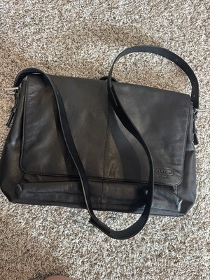 Coach black leather Messenger Bag For Men Laptop Briefcase Shoulder Strap