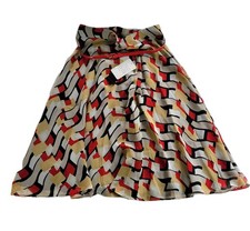 Jones New York 100 Silk Skirt Geometric Print Red/Black/Gold w/Belt Size 4P