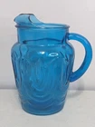 Vtg MCM Anchor Hocking Colonial Aqua Blue Tulip Glass Pitcher 9" Ice Lip USA