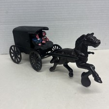 Vintage Cast Iron Amish Family Hand Painted Horse Drawn Carriage Buggy Wagon