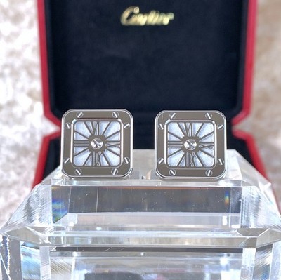 Cartier Santos de Cartier Cufflinks Watch Skeleton Motif 925 Sterling Silver