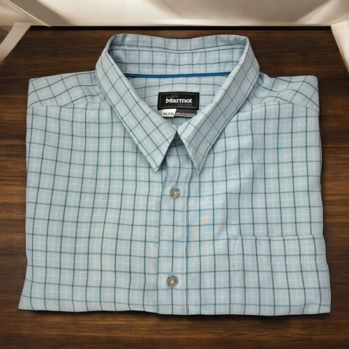 Camicia Marmotta Blu Finestra Manica Corta Bottoni Camicia Uomo Taglia XXL