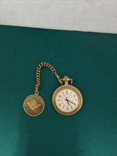 Details DTL 244 Masonic Pocket Watch W/chain Movi Base Metal Bezel Battery Oper