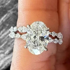 IGI Lab Grown Diamond Wedding Womens Oval Bridal Ring Set 3.40 Ct 14K White Gold