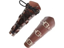 Medieval Warrior Arm Pair Guard Armor Faux Black Leather Bracer Knight Battle