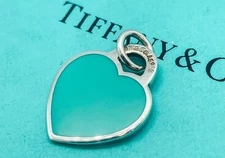 Tiffany & Co Return to Tiffany Small Blue Enamel Heart Pendant Charm Silver