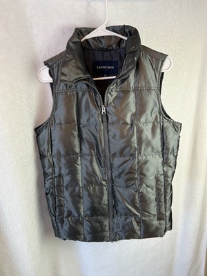 Lands End DOWN Vest Women S 6 - 8 Gray Charcoal Puffer Small Zip Quilted Pockets
